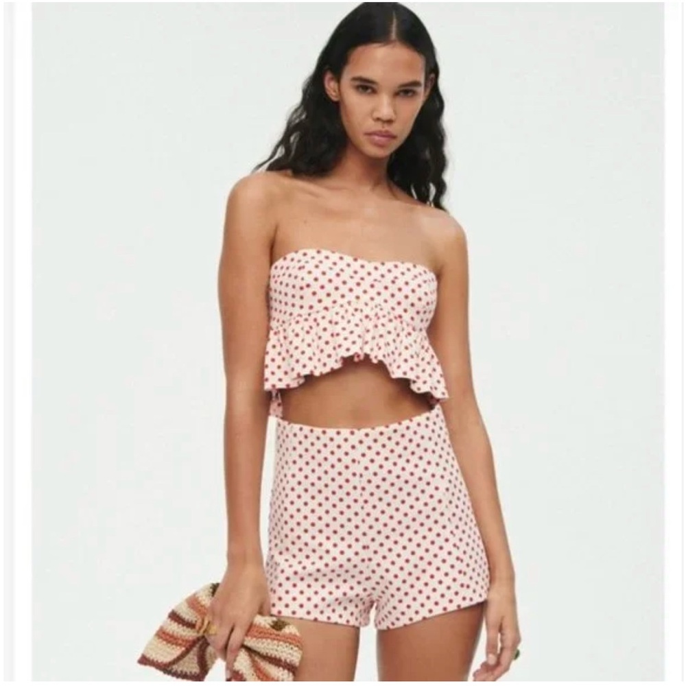 ZARA Polkadot peplum bustier top XS